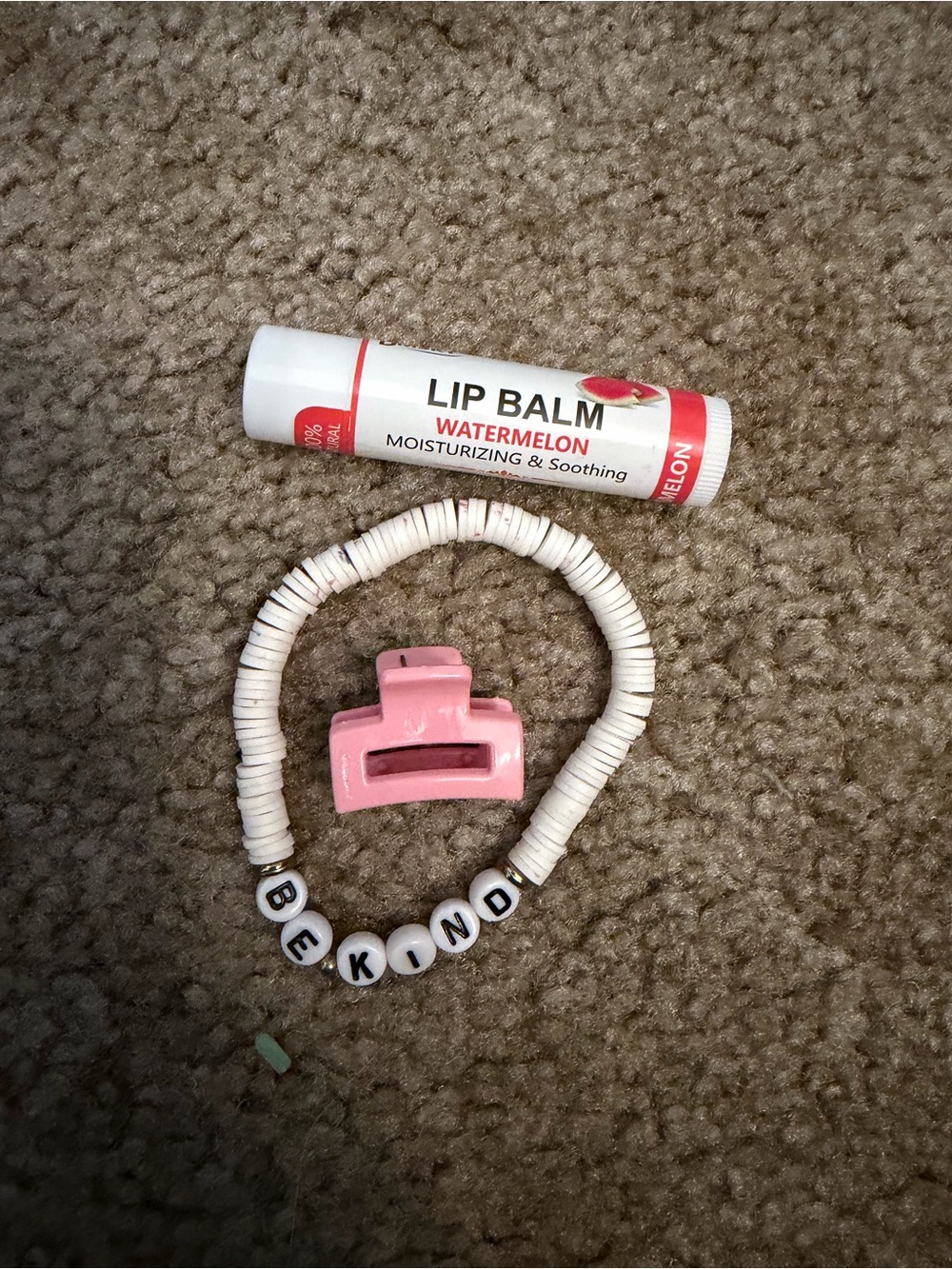 ‘Be Kind' Beaded Bracelet, Chapstick and Hair Clip Set